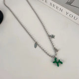 Titanium Steel Balloon Dog Five Pointed Star Round Beaded Necklace