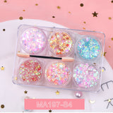 6 jars/set Eyeshadow Glitter Gel Cream Face Hair Body Nail Glitter Gel Heart Star Moon Loose Sequins Festival Makeup Decorations