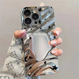Pink Tulip Flower Phone Case For iPhone 11 Case iPhone 16 13 12 14 15 Pro Max Plating Make Up Mirror Wavy Soft Shockproof Cover