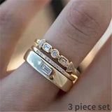 4 pcs/set Geometric Gold Color Combination Round Zircon Crystal Rings Set  for Women Engagement Party Wedding Rings Hand Jewelry