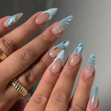 24pcs Summer Goldfish Fake Nails 3D Bubble Press on Nails Multicolored Starfish Almond False Nails Detachable Finished Nail Tips