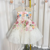 Floral Flower Girl Dress Lace Flowers Sleeveless Princess Toddler Kids Wedding 1st Birthday Pageant Party Gown J404A