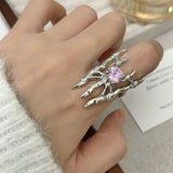 Gothic Irregular Spider Webs Zircon Rings Punk Crystal Grunge Ring Dark Spider Animal Goth Open Rings for Women Jewelry