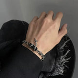 Retro Black Zircon Star Bracelet for Women Men Gifts Trend Titanium Steel Chain Unisex Goth Jewelry New Couple Accessories