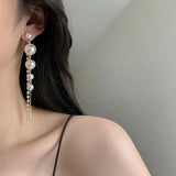 Vintage Gold Color Long Hanging Earrings for Women Fashion Crystal Simulated Pearl Tassel Earring Trend Brincos Jewelry