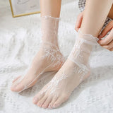 1/2 Pairs Women Thin Socks Summer Ultra Breathable Transparent Lace Socks Fishnet Lolita Soft Sexy White ins Mid Socks Woman