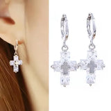 New Arrival Women\'s Luxury Cubic Zirconia Dangle Drop Cross Hoop Earrings Banquet Jewelry Wholesale Dropshipping