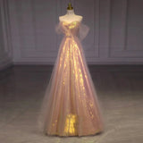Women's Off Shoulder Evening Party Dress Mesh Glitter Banquet Gowns Mermaid Long Dresses