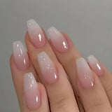 24Pcs Wearable False Nails with Glue Simple French Pink Ballerina Fake Nails Detachable Full Cover Nail Tips Press on Nails