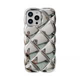 Fashion Plating Silver Rhombus Plaid Pattern Phone Case For iPhone 16 Pro Max 15 13 12 11 14 Plus Soft Glossy TPU Back Cover