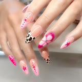 Pink French Style Fake Nails 3D Bowknot Designs Short Square Press on Nails Sweet Korean Fashion False Nails for Women and Girls