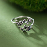 925 Sterling Silver Roses Branch Adjustable Rings For Women Engagement Wedding Female Luxury Jewelry Accessories Jewellery