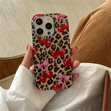 Luxury Cute Pink Bowknot Leopard Cherry Phone Case For iPhone 16 Pro Max Case iPhone 15 14 13 12 11 XS X XR 7 8 Plus Laser Cover