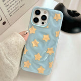 Yellow Stars Blue Wrinkle Fold Texture TPU Case For iPhone 16 Pro Max 15 14 13 Shockproof Back Cover