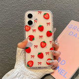 Cute Bowknot Strawberry Glitter IMD TPU Transparent Back Cover For iPhone 13 14 15 16 Pro Max Case