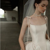 Pisoshare - Pure Bridal Dress Main Wedding Dress New Bride Strap Outgoing Dress Minimalist Photography Dress Light Wedding Dress Train Dress