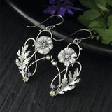 Unique Silver Plated Separated Lotus Leaf Inlaid with Red Stone Hanging Teardrop Earrings New Women&#39;s Jewelry Accessories