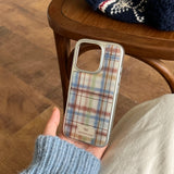 Autumn-Winter Retro Imitation Plush Line Plaid Sliver Edge Cover Case for iPhone 13 14 15 16 Pro Max Protective Phone Case