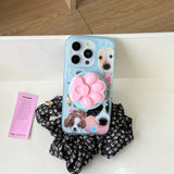 Korean Cute Puppy Stand Grip Tok Cartoon Dog Paw Magsafe Phone Case for IPhone 16 15 14 13 Pro Max Silicone Soft Back Cover Case