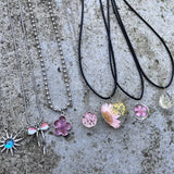 Fahion Glass Charm Real Dried Flower Pendant Necklace Transparent Butterfly Flower Pendant Necklace For Women Jewelry