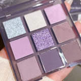 Aurora Purple 9 Colors Eyeshadow Palette Smokey Purple Lace Shimmer Matte Silver Water Highlight Cool Tone Eye Shadow Korean