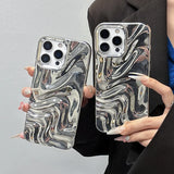 Fashion Silver 3D Unique Water Wave Texture Phone Back Cover For iPhone 16 15 13 12 11 Pro Max 14 Plus Case