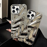 Fashion Silver 3D Unique Water Wave Texture Phone Back Cover For iPhone 16 15 13 12 11 Pro Max 14 Plus Case