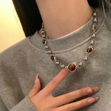 Melard Style Retro Beaded Butterfly Pendant Necklace for Women Colored Beads Bilayer Clavicle Sweater Chain Chokers Fine Jewelry