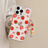 Cute Bowknot Strawberry Glitter IMD TPU Transparent Back Cover For iPhone 13 14 15 16 Pro Max Case