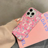 Stylish Colorful Flowers Cute Rabbit Glitter Phone Case For iPhone 16 Pro Max 15 13 14 Shockproof IMD Silicone Back Cover Shell