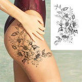 Realistic Fake Peony Temporary Tattoos For Women Girl Black Rose Elephant Flower Tattoo Sticker Tiger Anemone Tatoos Half Sleeve