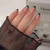 24Pcs Short Press on Nails with Almond Head Full Cover Silver Edge False Nails Nude Pink Glossy Artificial Nails for Girls Daily
