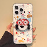 Cute Puppy Cartoon Dog Magnetic Phone Case for IPhone 16 15 14 Pro Max 13 Cover with Magsafe Stand Holder Silicone Korean Cover