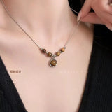 Melard Style Retro Beaded Butterfly Pendant Necklace for Women Colored Beads Bilayer Clavicle Sweater Chain Chokers Fine Jewelry