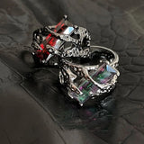 Hip Hop Thorn Red Zircon Rings for Women Egirl Y2K Aesthetic Square Crystal Ring Vintage Gothic Jewelry Accessories Gifts