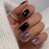 24Pcs Short Solid Color Wine Red Fake Nail Tips with Glue Glitter Square/round Head False Nails Wearable Ballet Press on Nails