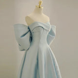 Elegant A-line Sky Blue Off Shoulder Formal Evening Dresses Long Luxury Prom Gown with Bow for Women Wedding Guest 2023