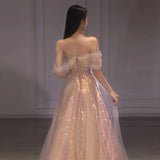 Women's Off Shoulder Evening Party Dress Mesh Glitter Banquet Gowns Mermaid Long Dresses