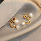 2025 New Retro Light Luxury Pearl Stud Earrings Korean Simple Jewelry Christmas Party Girl's Temperament Accessories For Woman