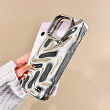 Fashion Silver 3D Unique Water Wave Texture Phone Back Cover For iPhone 16 15 13 12 11 Pro Max 14 Plus Case