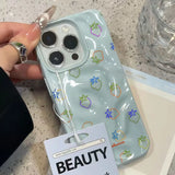 Cute Strawberry Pattern Glossy Wave Texture Phone Case for iPhone 17 Air 16 15 14 Plus 13 12 11 Pro Max Shockproof Soft Cover