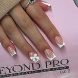 Pink French Style Fake Nails 3D Bowknot Designs Short Square Press on Nails Sweet Korean Fashion False Nails for Women and Girls