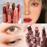 Professional 2 In 1 Double Color Gradient Velvet Eye Shadow Stick Lazy Makeup Waterproof Lasting Shimmer Metallic Eyeshadow