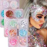 6 jars/set Eyeshadow Glitter Gel Cream Face Hair Body Nail Glitter Gel Heart Star Moon Loose Sequins Festival Makeup Decorations