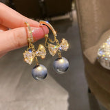 New Trend Simulation Pearl Long Earrings Women's Flower Rhinestone Wedding Pendant Earrings Fashion Korean Jewelry Earrings