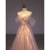Pisoshare - Pink Glisten Wedding Dress Evening Dress Mermaid Dress One Shoulder Host Dress Light Luxury Dress Party Suit Ceremony Gown Dress