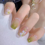 24Pcs Wearable Coffin Fake Nail Tips with Butterfly Camellia Designs Red Long Ballerina False Nails Press on Nails Art Manicure