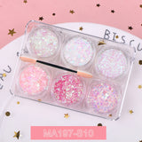 6 jars/set Eyeshadow Glitter Gel Cream Face Hair Body Nail Glitter Gel Heart Star Moon Loose Sequins Festival Makeup Decorations