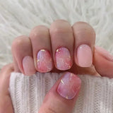 24Pcs Short Solid Color Wine Red Fake Nail Tips with Glue Glitter Square/round Head False Nails Wearable Ballet Press on Nails