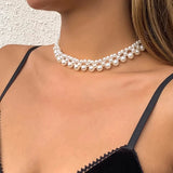 Multi-Layer White Imitation Pearl Necklace Bead  Chain Punk Ladies Wedding Short Clavicle Necklac Girl Charm Banquet Jewelry